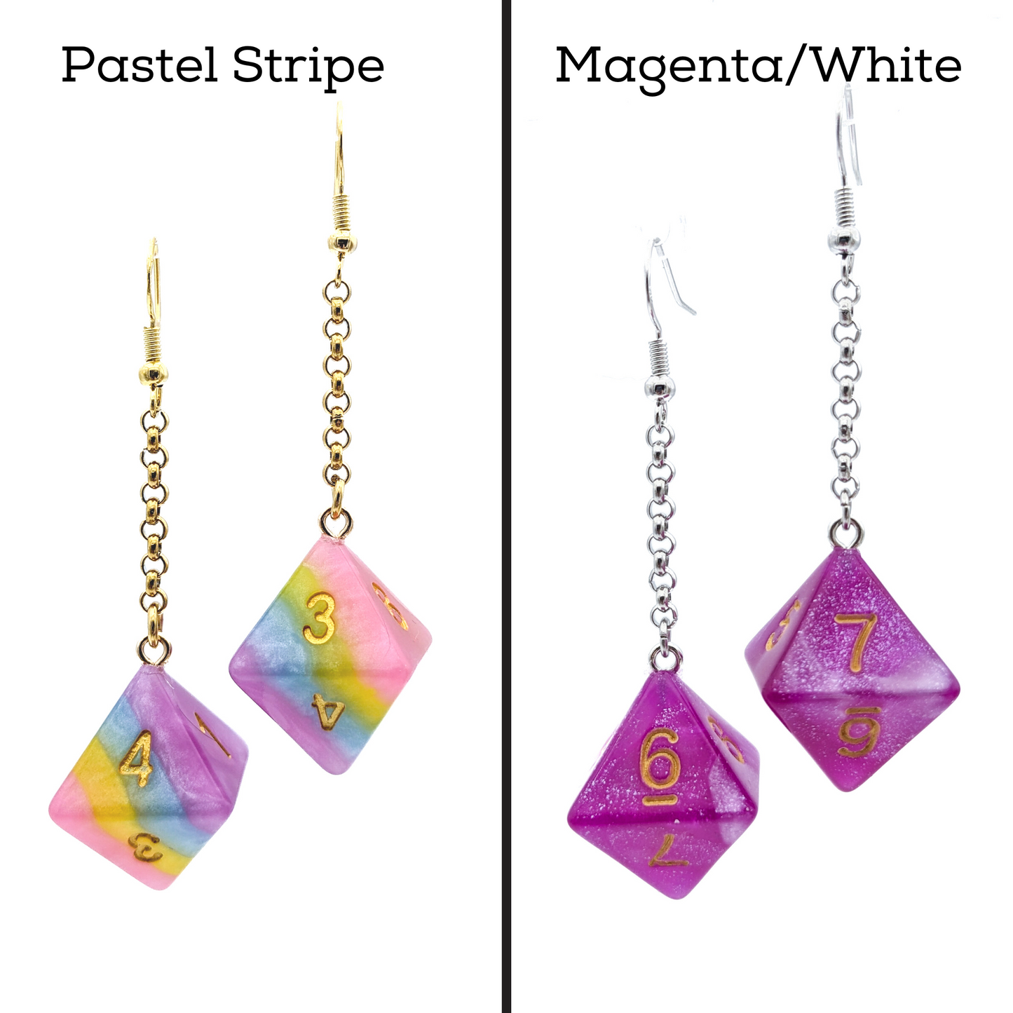 Colorful D8 Dice Earrings - DND Polyhedral Dice