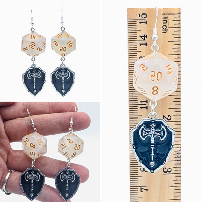 D20 Paladin Character Earrings - DND Dice Earrings w/ Shield