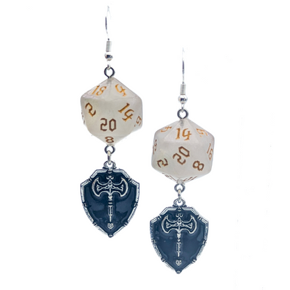 D20 Paladin Character Earrings - DND Dice Earrings w/ Shield