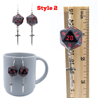 Black Smoke Dice Dagger Earrings for Rogue DND Characters