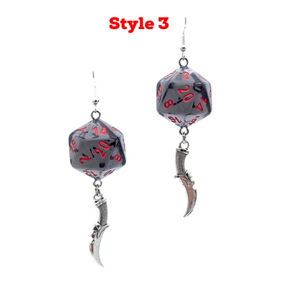 Black Smoke Dice Dagger Earrings for Rogue DND Characters