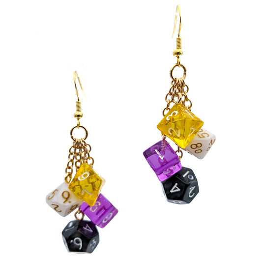 Mini Nonbinary Pride Polyhedral Dice Earrings - DND or Pathfinder