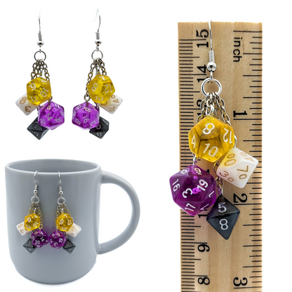 Mini Nonbinary Pride Polyhedral Dice Earrings - DND or Pathfinder