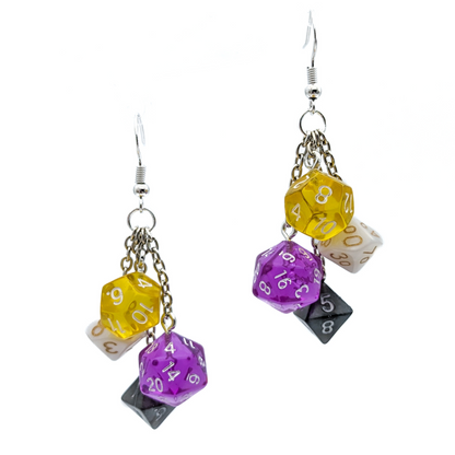 Mini Nonbinary Pride Polyhedral Dice Earrings - DND or Pathfinder