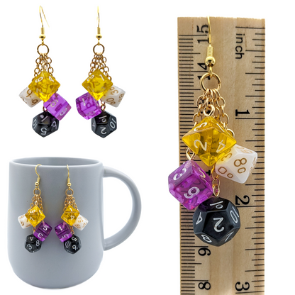 Mini Nonbinary Pride Polyhedral Dice Earrings - DND or Pathfinder