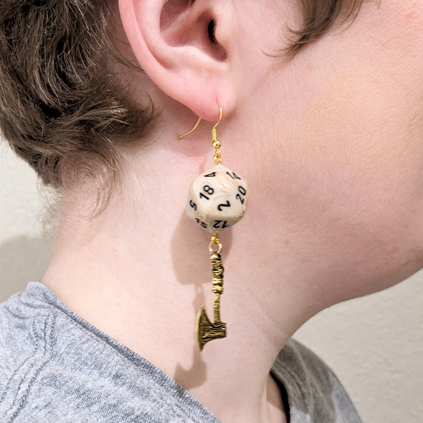 D20 Axe DND Dice Earrings - TTRPG Battle Axe Wielder Jewelry