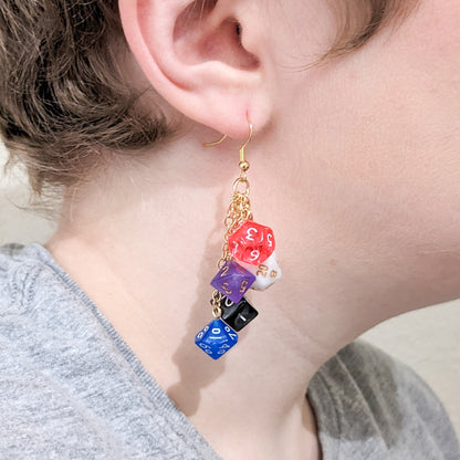 Mini Genderfluid Pride Dice Earrings - DND or Pathfinder