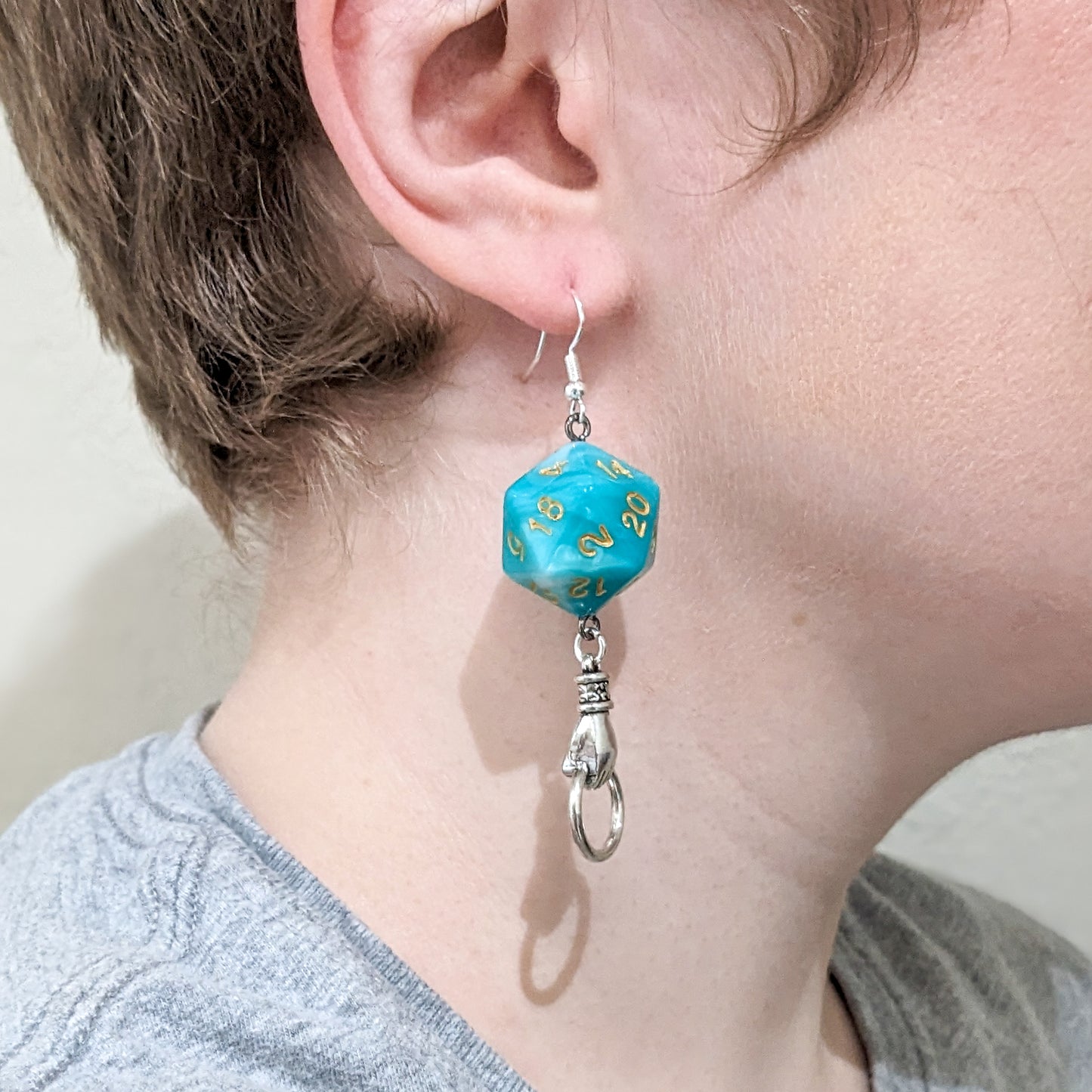 D20 DND Monk Dice Earrings with Real Polyhedral Dice