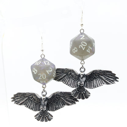 D20 Raven Queen Character Earrings - DND Dice Earrings with Raven