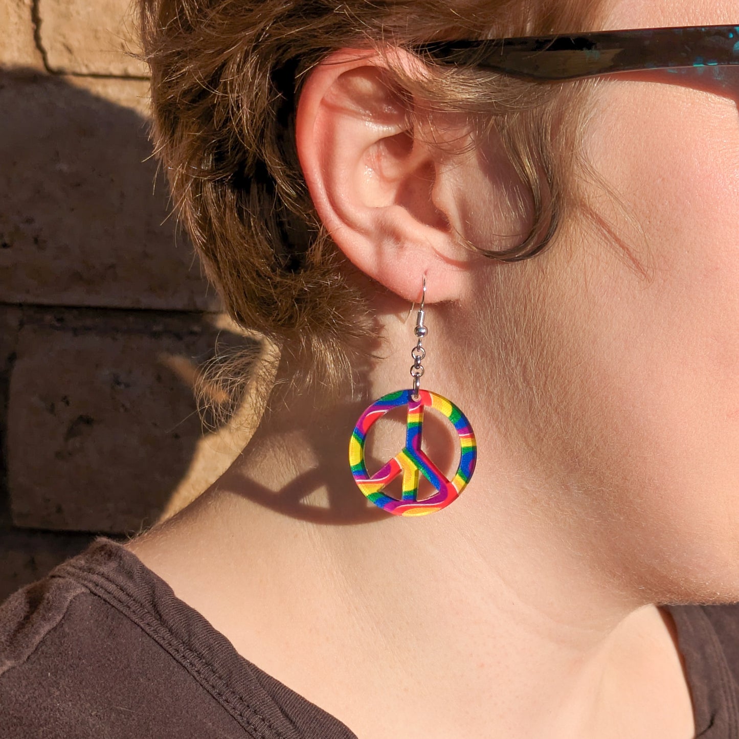 Rainbow Peace Sign Earrings - 90's Nostalgia - Lightweight Gay Pride Peace Sign - Laser Cut Acrylic