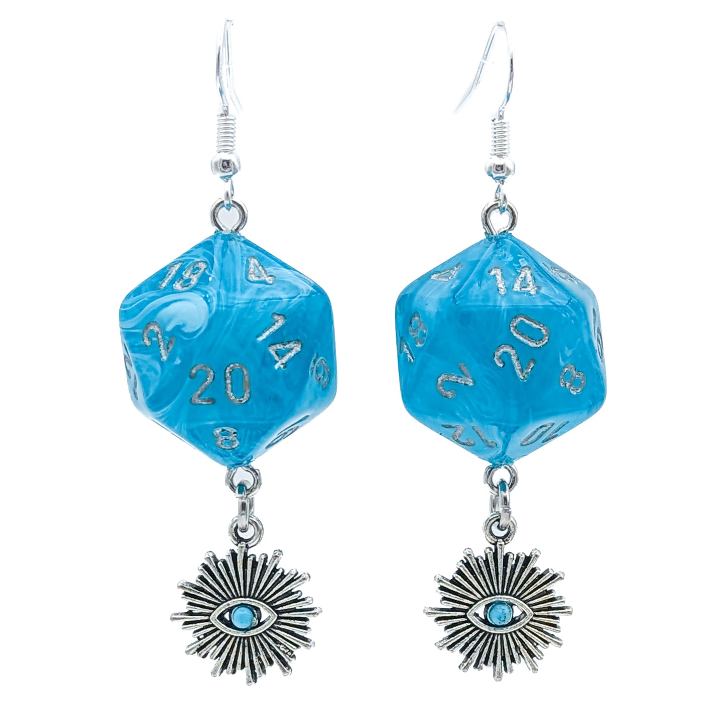 D20 All Seeing Eye Earrings for Wizards, Warlocks, or Sorcerers - Blue DND Dice Earrings