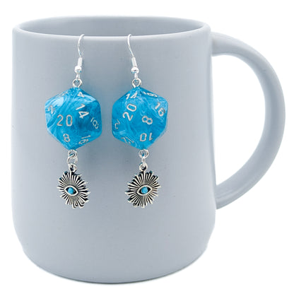 D20 All Seeing Eye Earrings for Wizards, Warlocks, or Sorcerers - Blue DND Dice Earrings