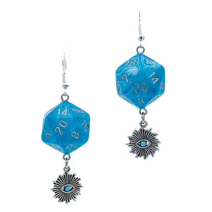 D20 All Seeing Eye Earrings for Wizards, Warlocks, or Sorcerers - Blue DND Dice Earrings