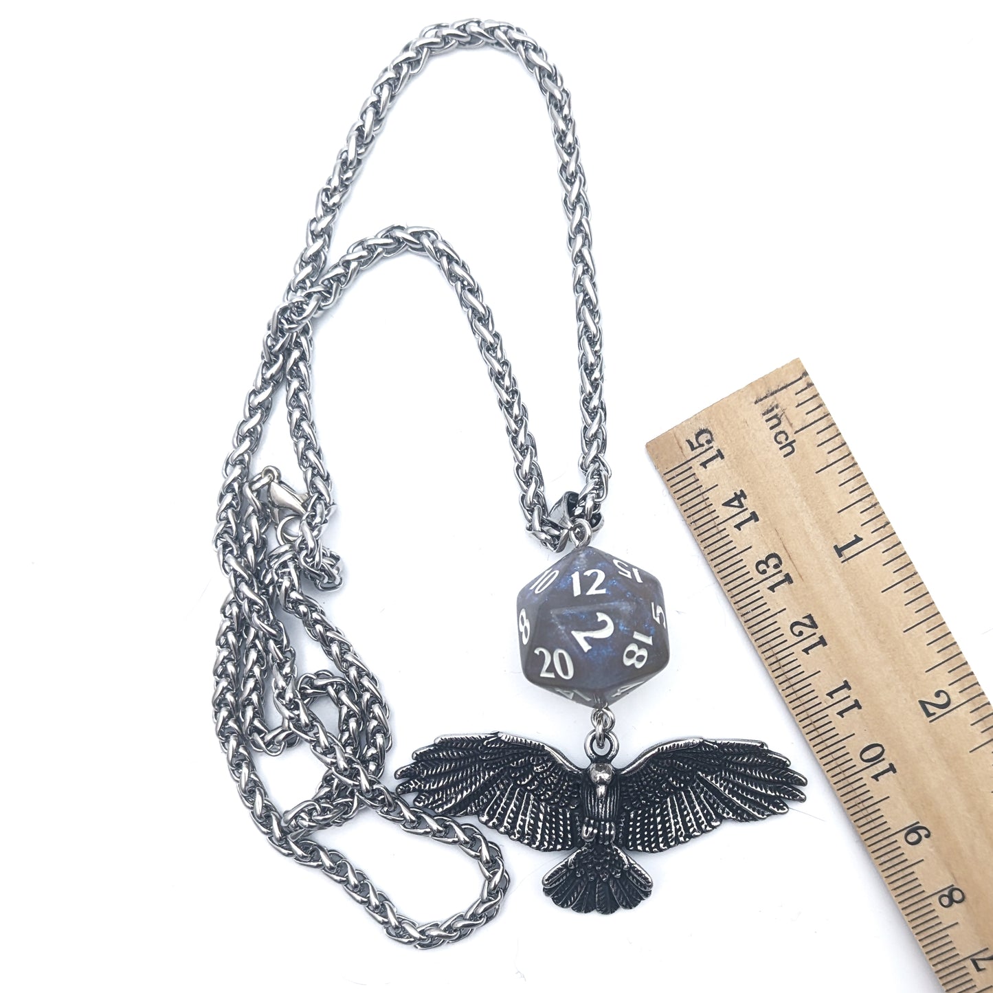 D20 Raven Queen Character Necklace - 24" DND Dice Pendant with Raven - Shadow Fey Grave Domain Shadar-kai - RPG Earrings - Gamer Jewelry