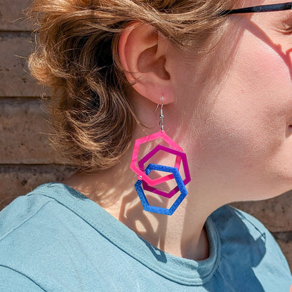 Bi Pride Hexagon Earrings - Bisexual Flag Colors - Linked Hexagon Earrings - Laser Cut Acrylic