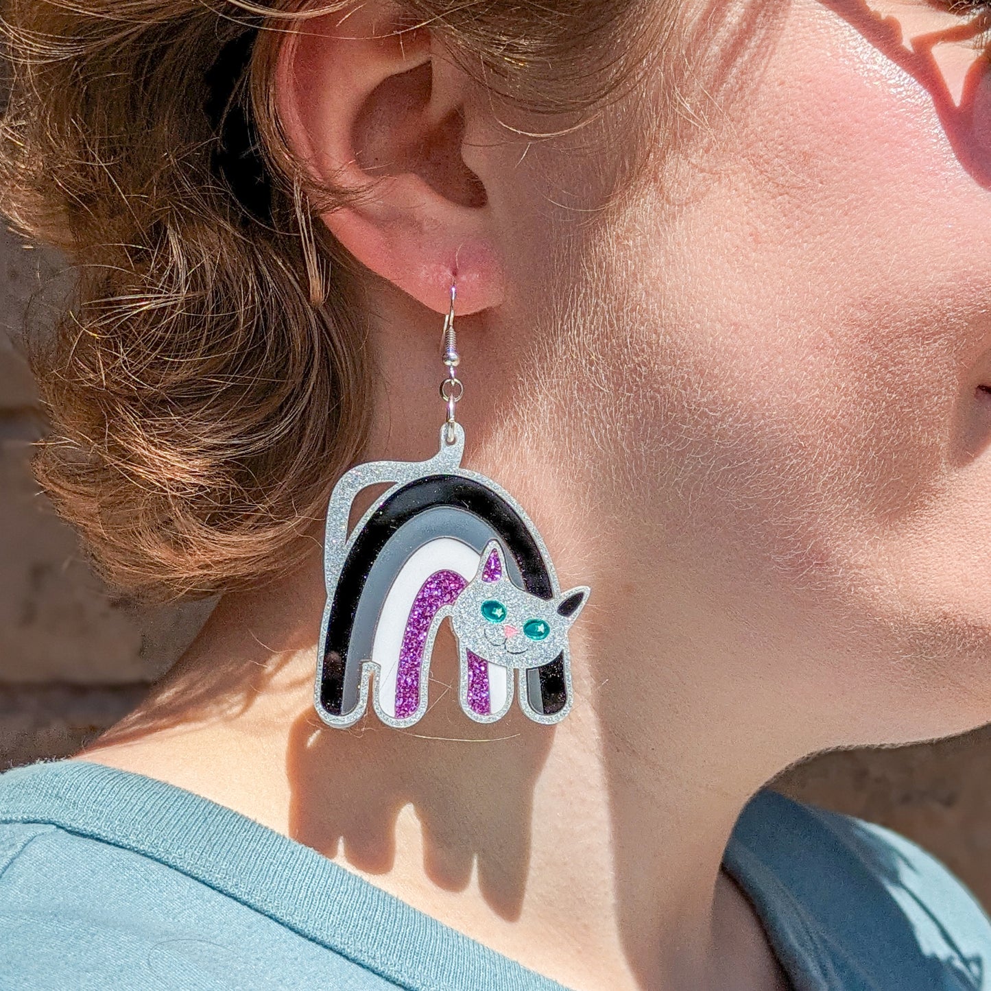 Asexual Pride Cat Earrings - Pride Flag Cat Earrings - LGBTQ Jewelry - Laser Cut Acrylic