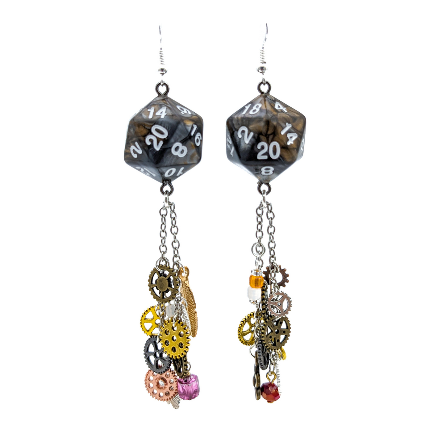D20 Artificer Character Earrings - Steampunk Dice Jewelry - Artificer Earrings