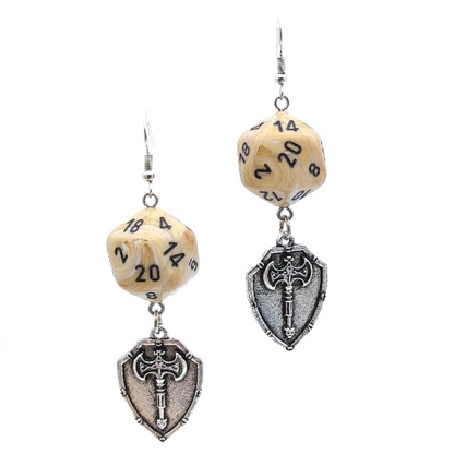 D20 Paladin Character Earrings - DND Dice Earrings w/ Shield