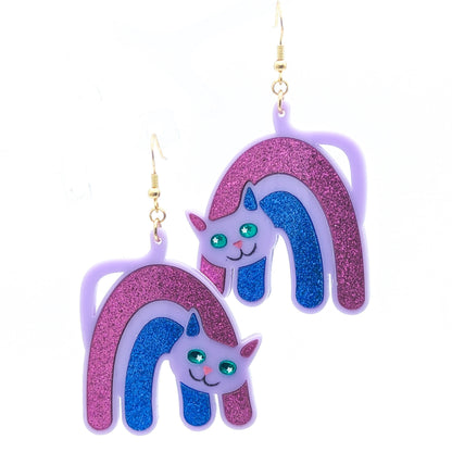 Bi Pride Cat Earrings - Pride Flag Cat Earrings -Big Bold Bisexual Rainbow Cat - Laser Cut Acrylic