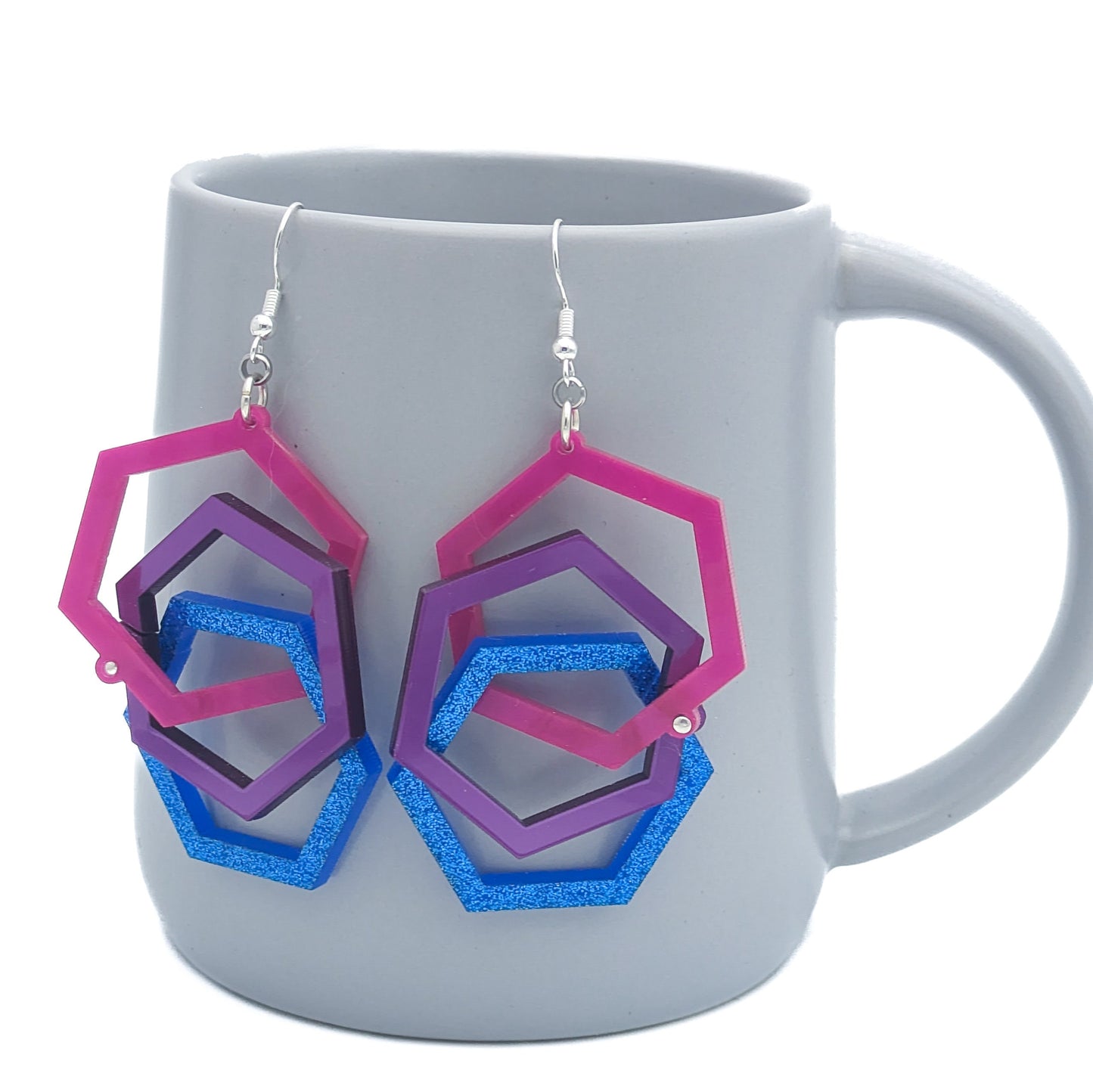 Bi Pride Hexagon Earrings - Bisexual Flag Colors - Linked Hexagon Earrings - Laser Cut Acrylic