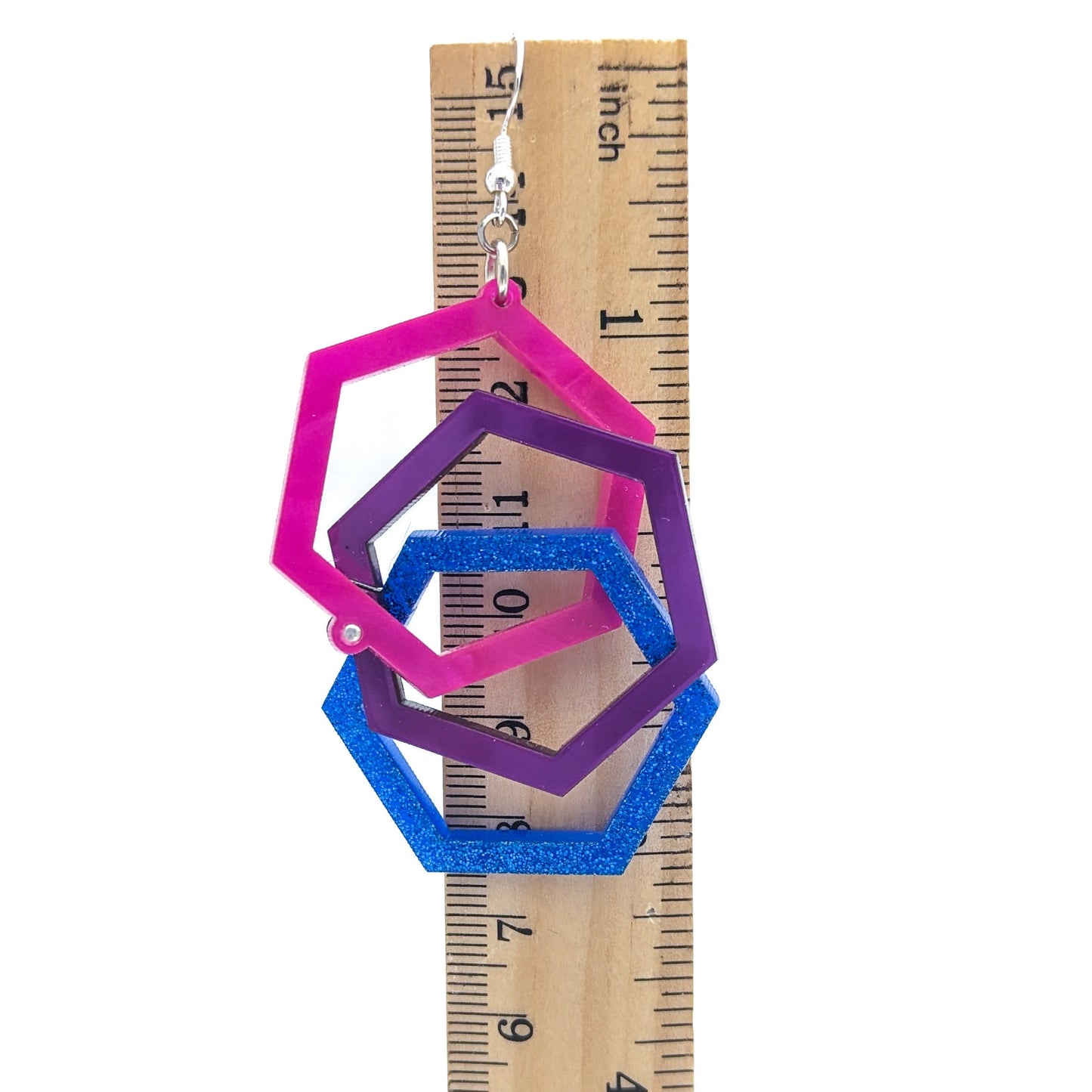 Bi Pride Hexagon Earrings - Bisexual Flag Colors - Linked Hexagon Earrings - Laser Cut Acrylic