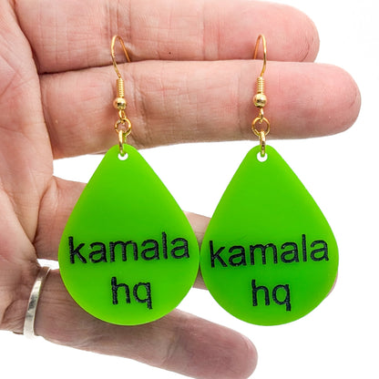 kamala hq Earrings - Kamala Harris - Neon Green Kamala for President Brat Meme Election Earrings - 2024 Laser Cut Acrylic