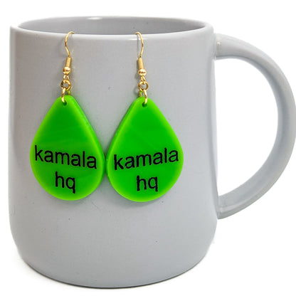 kamala hq Earrings - Kamala Harris - Neon Green Kamala for President Brat Meme Election Earrings - 2024 Laser Cut Acrylic