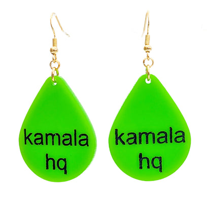 kamala hq Earrings - Kamala Harris - Neon Green Kamala for President Brat Meme Election Earrings - 2024 Laser Cut Acrylic