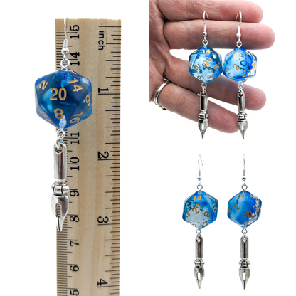 D20 Dice Character Class Earrings for Order of Scribes Wizard with Pen -  DND Dice Earrings