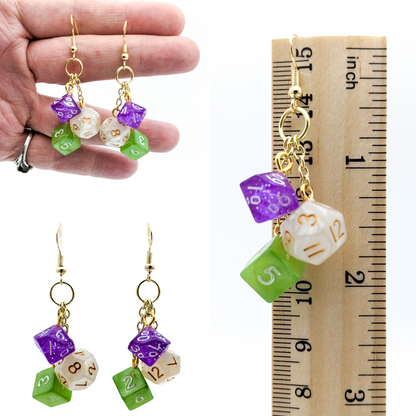 Mini Genderqueer Dice Earrings - Genderqueer Pride Flag Colors