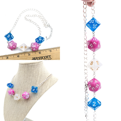 Trans Pride Flag Polyhedral Dice Necklace