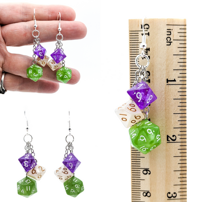 Mini Genderqueer Dice Earrings - Genderqueer Pride Flag Colors