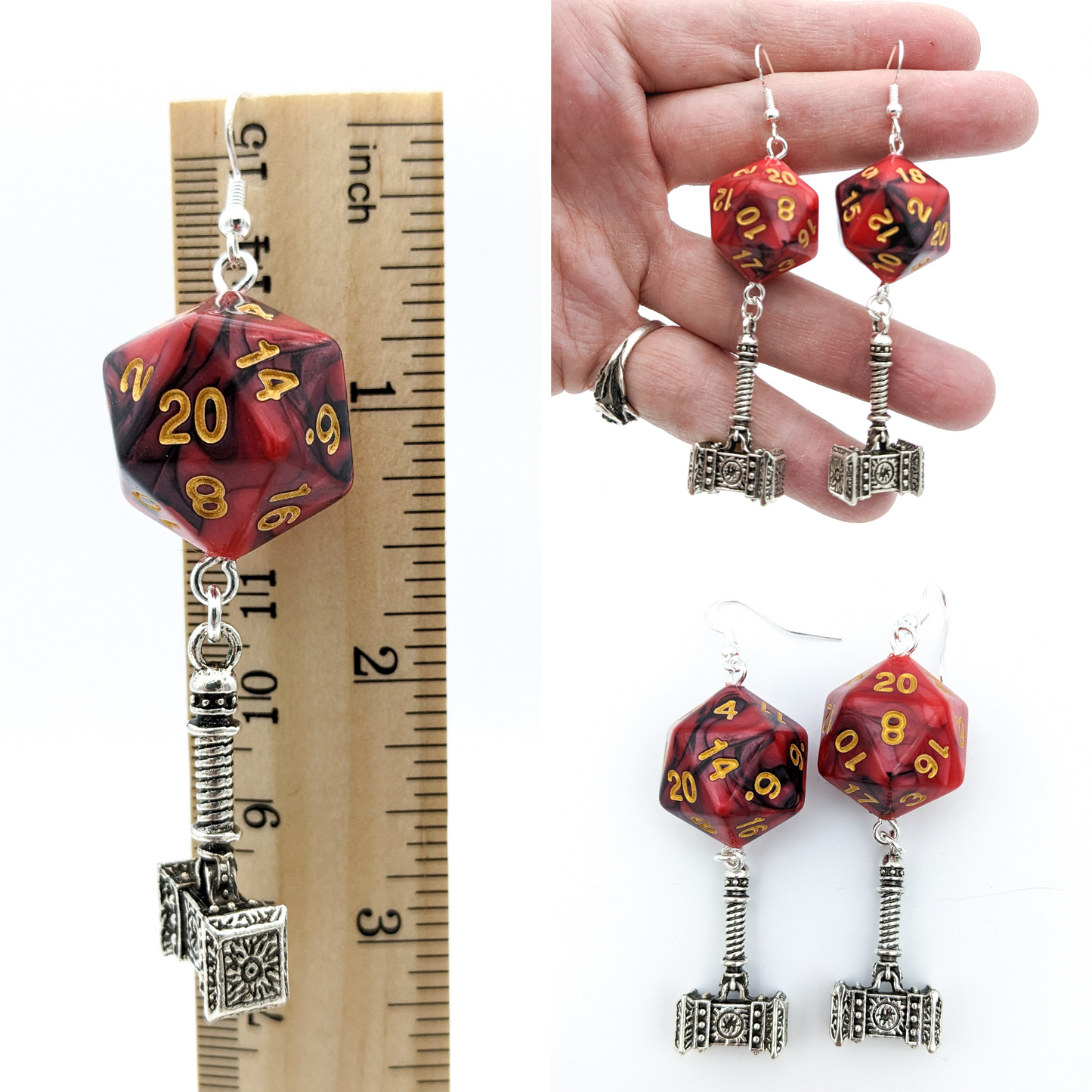 D20 Warhammer Earrings for Barbarians, Fighters, Paladins, Anyone Who Likes to Hit Stuff With Big Hammer