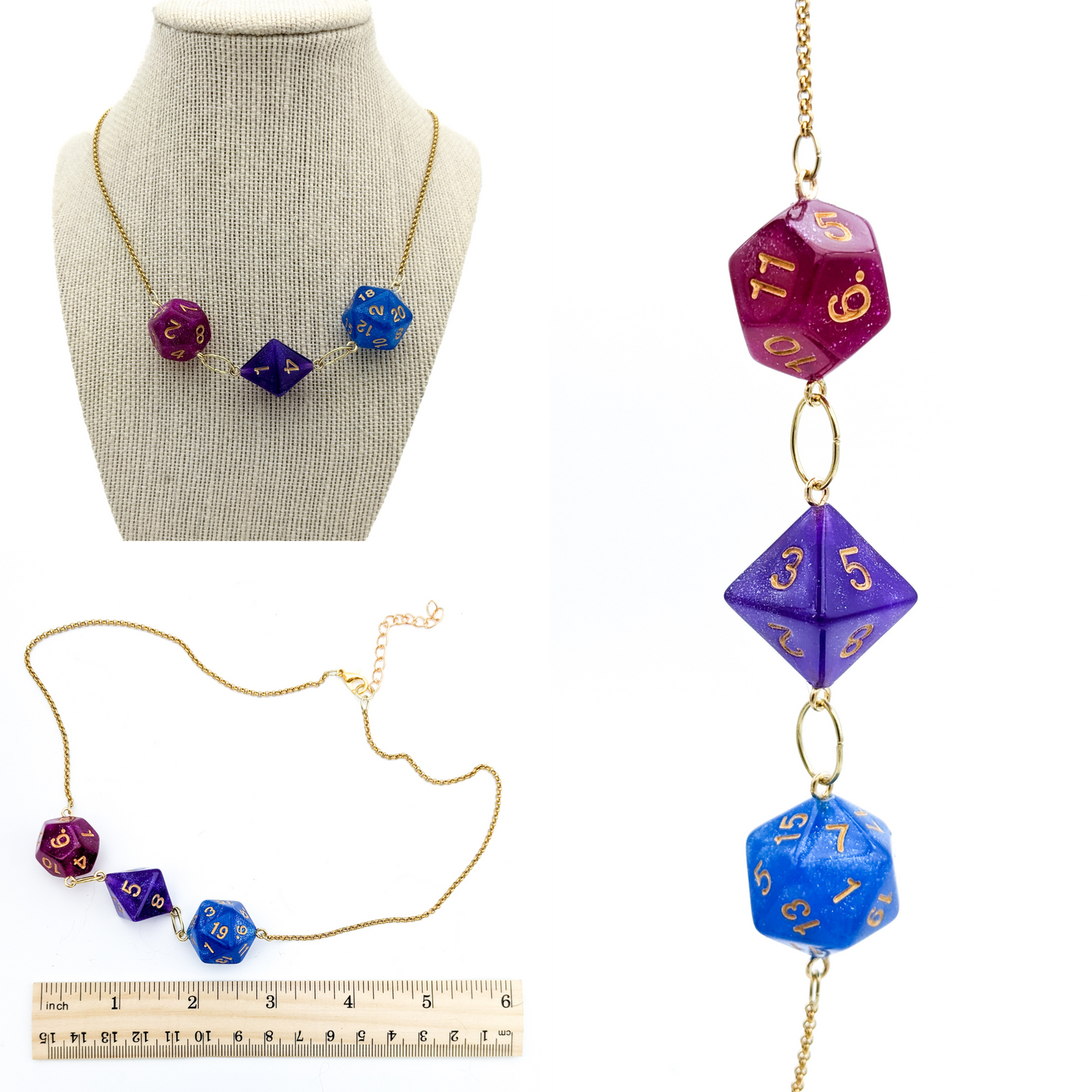 Bisexual Pride Dice Necklace