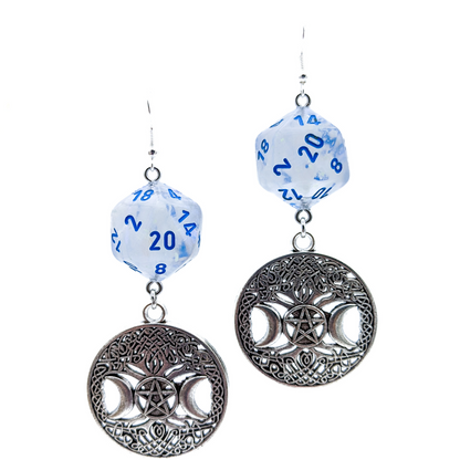 D20 DND Character Druid Dice Earrings - Leaf / Tree /Moon