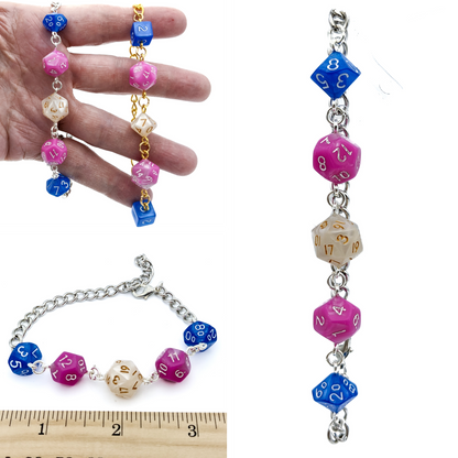Trans Pride Dice Bracelet with Real Polyhedral Dice