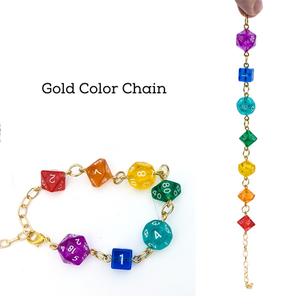 Polyhedral Dice Chakra Bracelet with Rainbow Dice