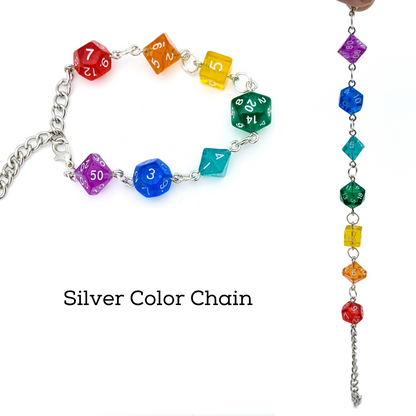 Polyhedral Dice Chakra Bracelet with Rainbow Dice