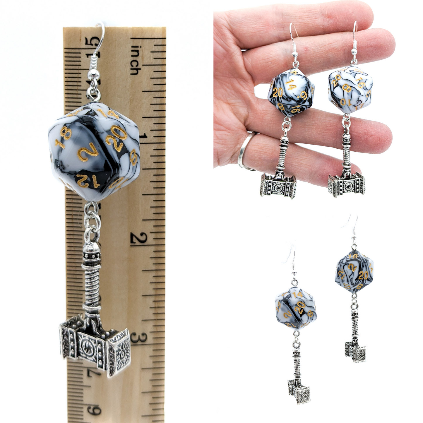 D20 Warhammer Earrings for Barbarians, Fighters, Paladins, Anyone Who Likes to Hit Stuff With Big Hammer