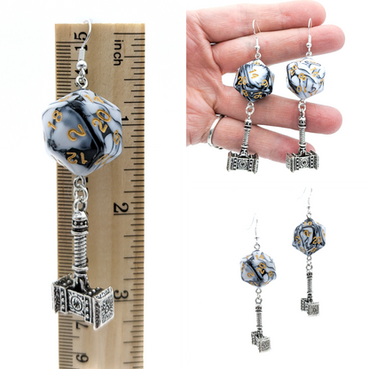 D20 Warhammer Earrings for Barbarians, Fighters, Paladins, Anyone Who Likes to Hit Stuff With Big Hammer