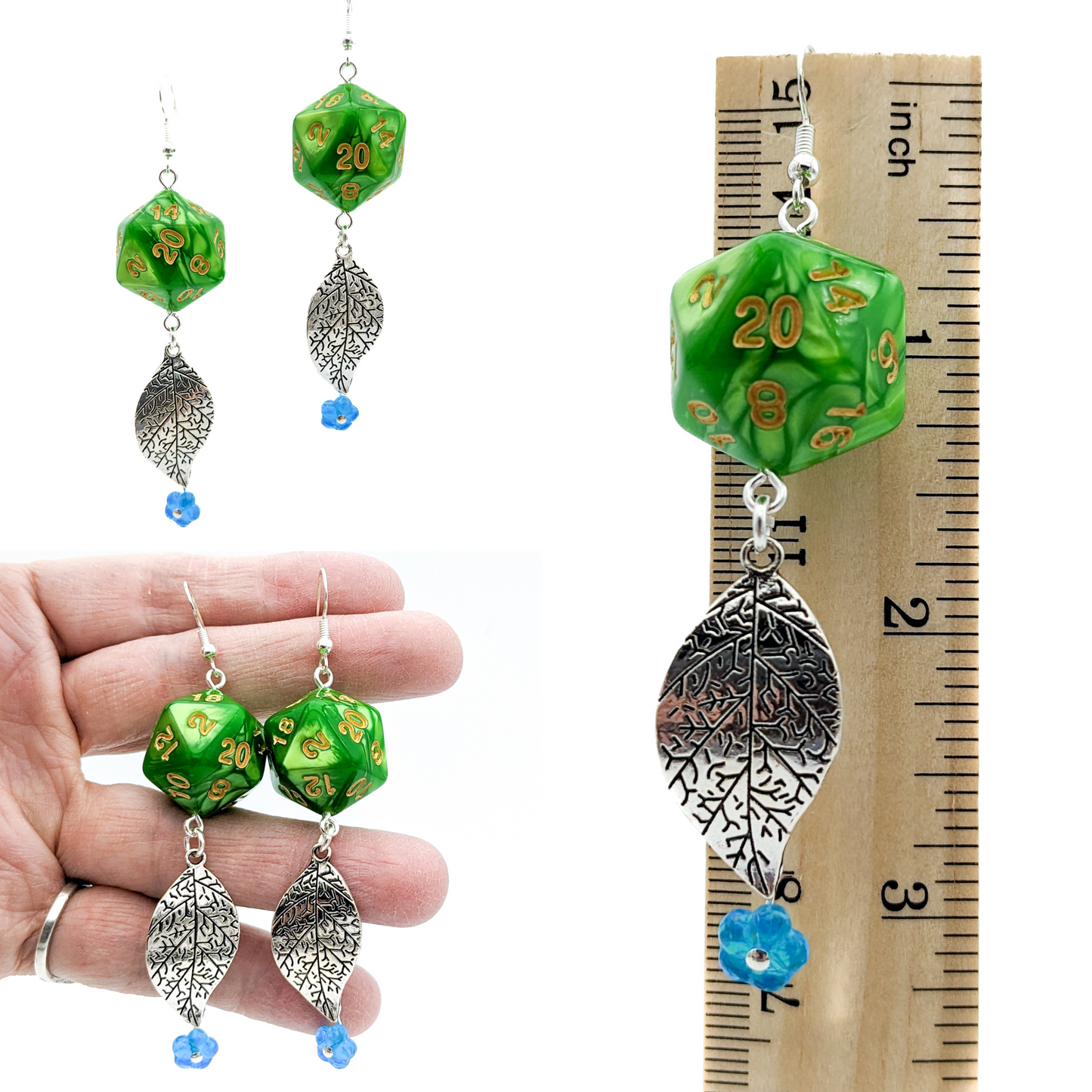 D20 DND Character Druid Dice Earrings - Leaf / Tree /Moon