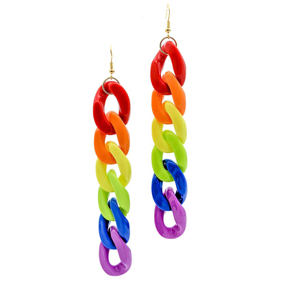 Kidcore Rainbow Chunky Chain Plastic Earrings - Gay Pride