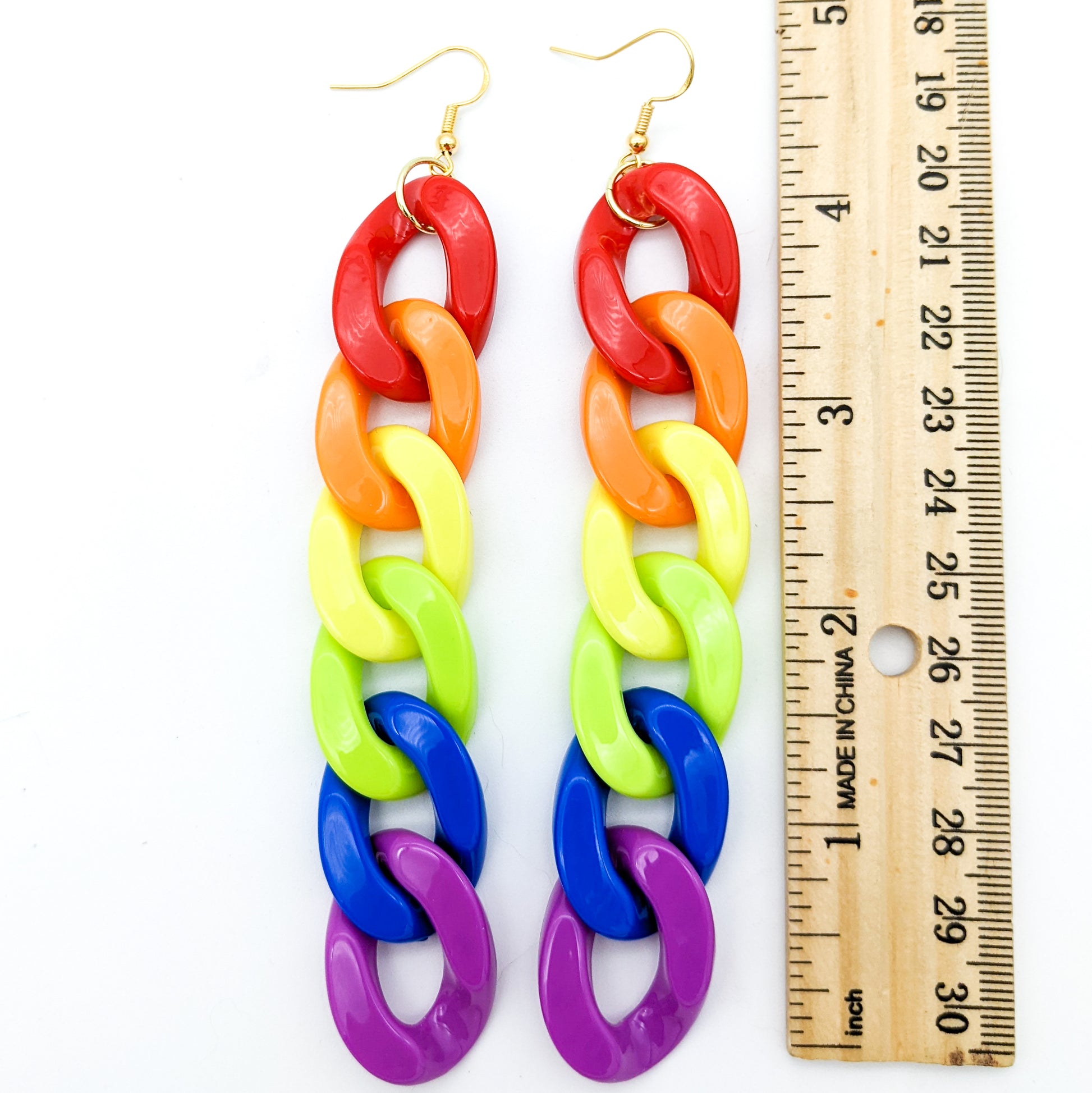 Rubber Ring Earrings with Plastic Chain Link (Assorted Colors) Orange