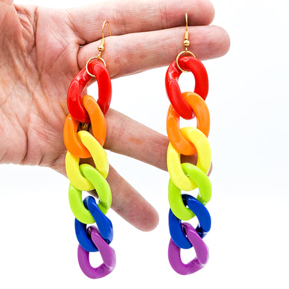 Kidcore Rainbow Chunky Chain Plastic Earrings - Gay Pride