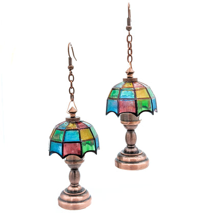 Functional Light Up Mini Tiffany Lamp Earrings