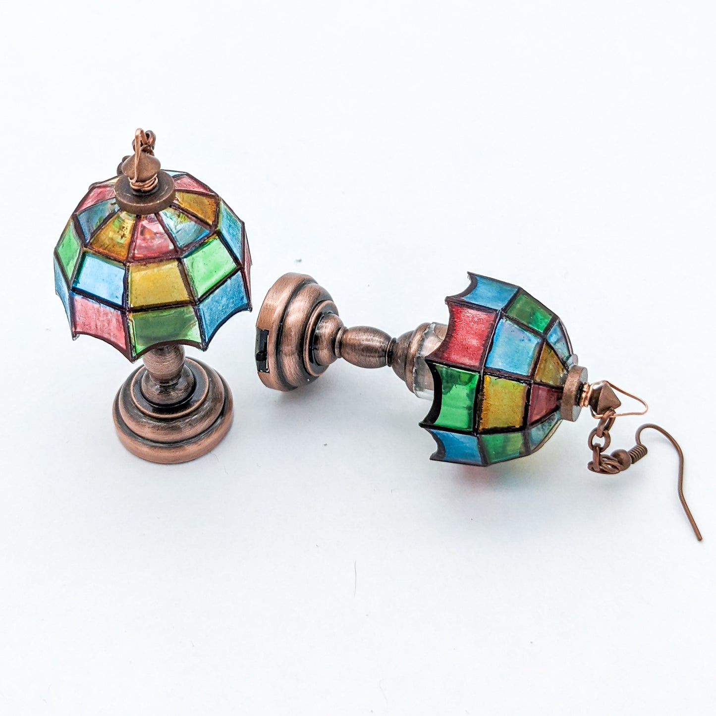 Functional Light Up Mini Tiffany Lamp Earrings