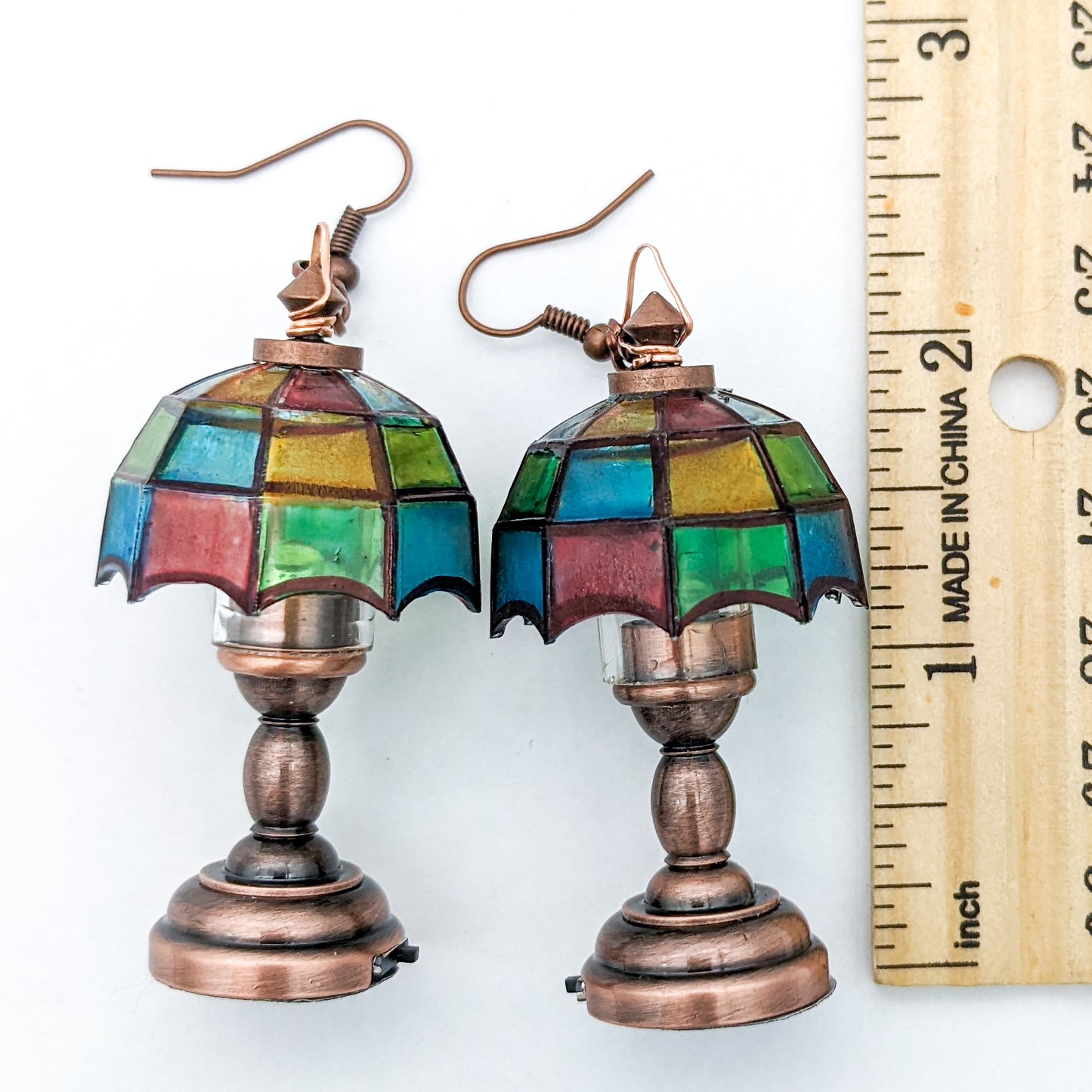 Functional Light Up Mini Tiffany Lamp Earrings