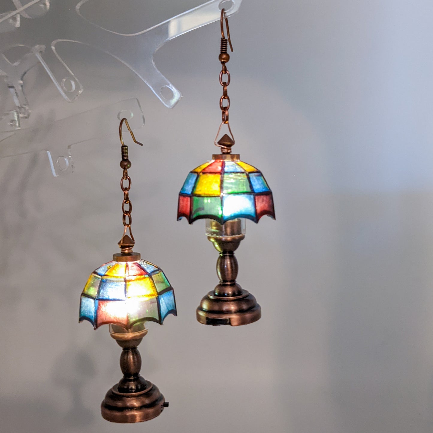 Functional Light Up Mini Tiffany Lamp Earrings