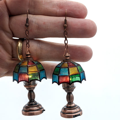 Functional Light Up Mini Tiffany Lamp Earrings