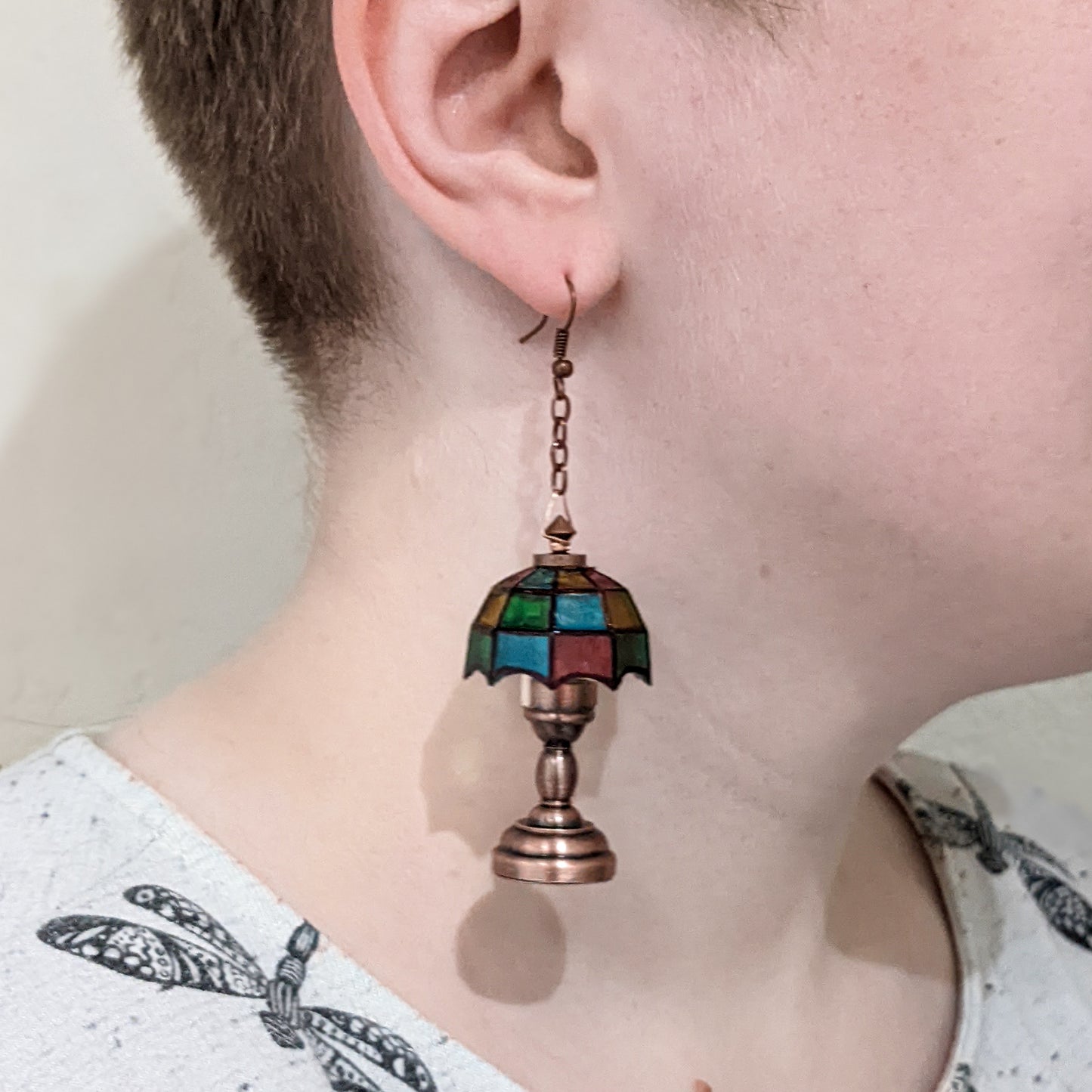 Functional Light Up Mini Tiffany Lamp Earrings